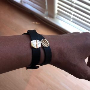 C wonder black leather and screw wrap bracelet